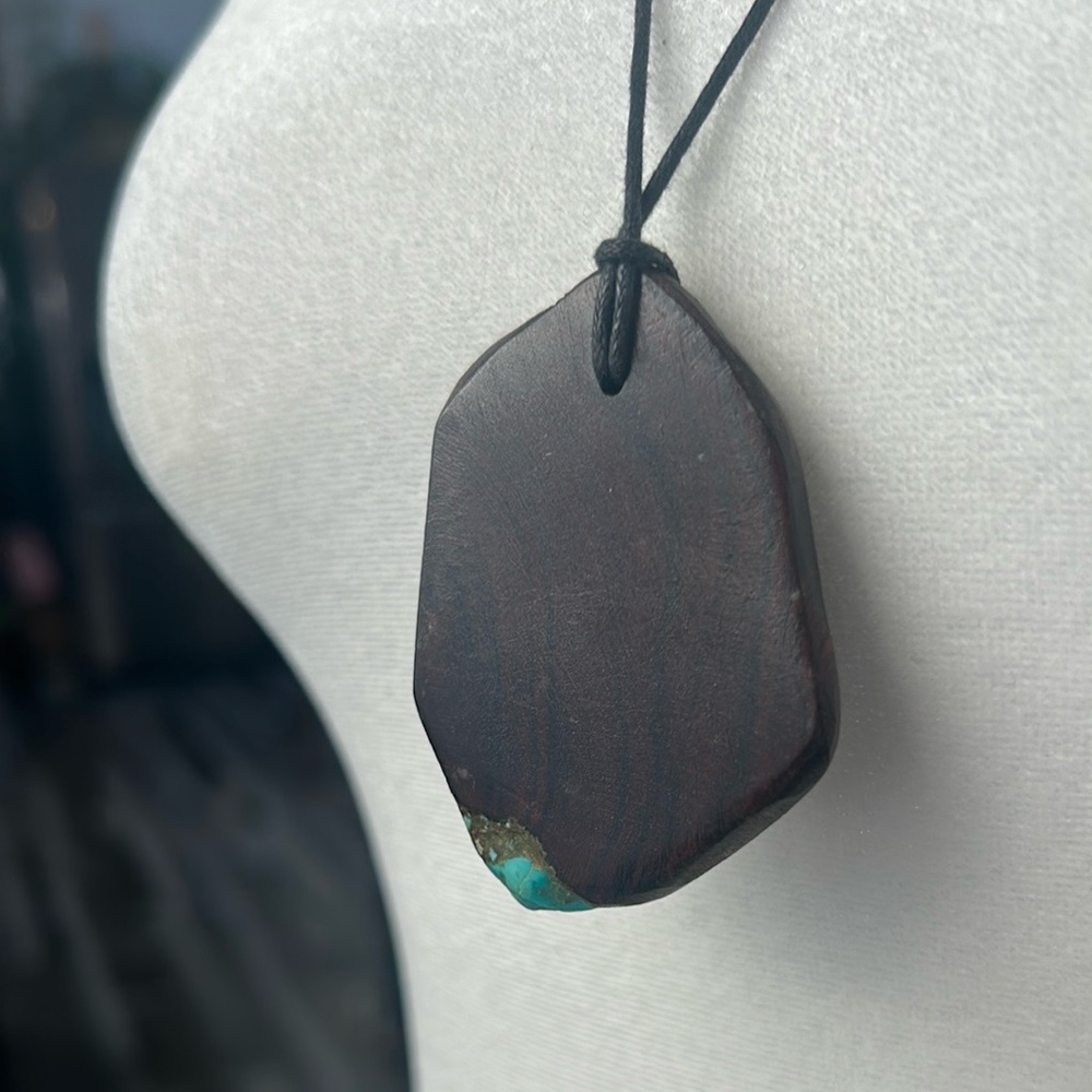 Genuine Turquoise Wooden Pendant Necklace